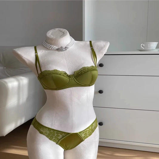 Hot Sale French Style Lace Satin Lingerie Set For Women, Sexy Push Up Thin Comfortable Breathable Daily Wear Intimates Bra Set