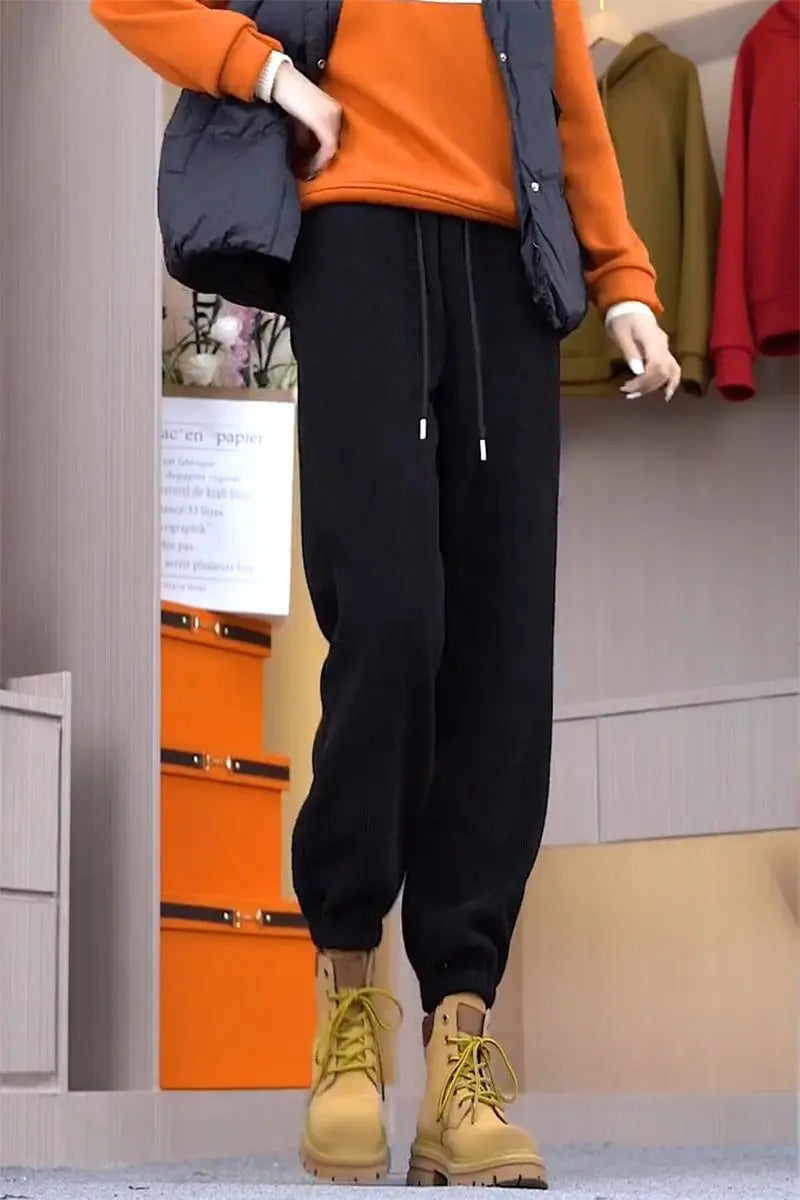 Winter Thickened and Padded Corduroy Pants Women 2023 New Women's Loose Bunched Feet Harlan Pants Women