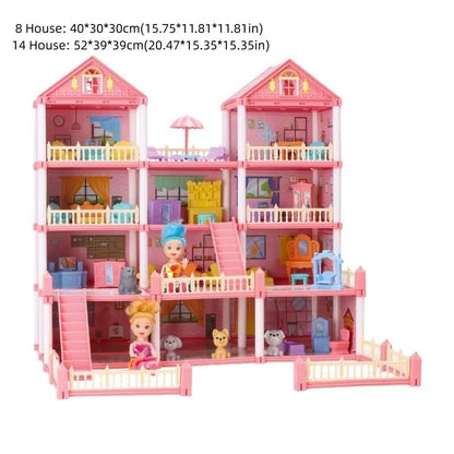 Creative 3D Doll House Set Miniature Furniture Toy Gift Role Play Toys with LED Lighting Villa House Girl