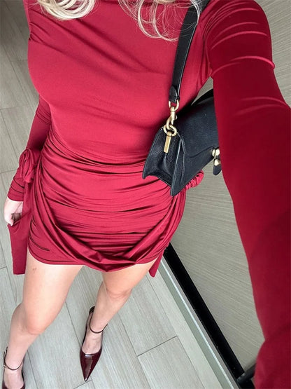 Tossy Floral Fashion Pleated Mini Dress For Women Slim High Waist Solid Casual Autumn 2024 Sexy Dress Female Bodycon Dress New