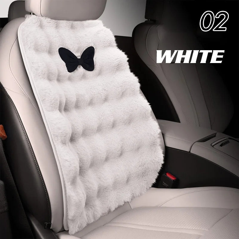 Winter Plush Car Seat Cover Bowknot Fashion Cute Women's Automotive Interior Protector Steering Wheel Warm Cushion Car Pillow