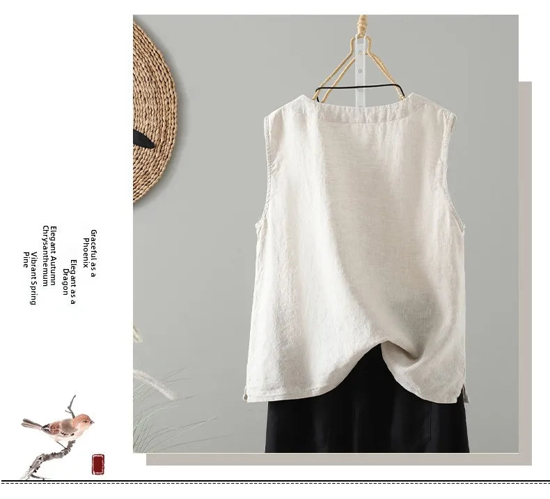Slimming Pure Color Cotton Linen Lightweight Sleeveless round Neck Inner Wear Large Size Women's Fashionable Versatile Top