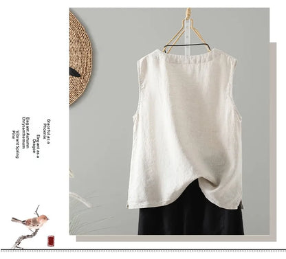 Slimming Pure Color Cotton Linen Lightweight Sleeveless round Neck Inner Wear Large Size Women's Fashionable Versatile Top