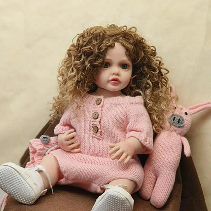 55cm Reborn Baby Toddler Princess Full Body Soft Silicone Dolls Flexible Soft Touch Curly Hair Fashion Girl Doll Gift Toy