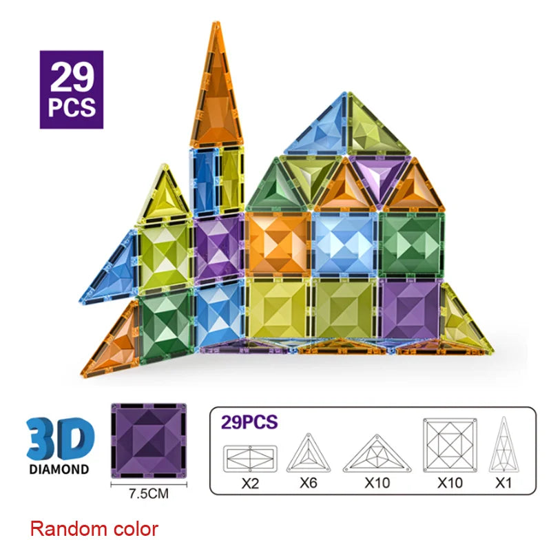 7.5CM Magnetic Tiles Designer Magnetic Building Blocks Montessori Educational Constructor Toys For Children