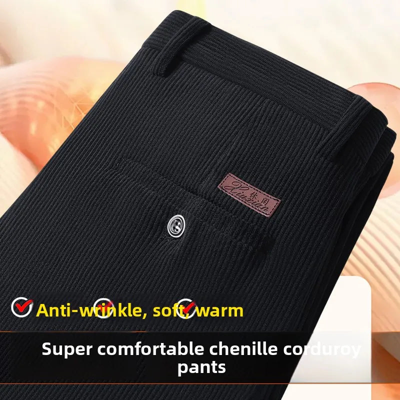 Corduroy Men's Straight Leg Warm Winter Pants Loose Fit Casual Trousers Comfortable Autumn Winter Fashion Trend Brand