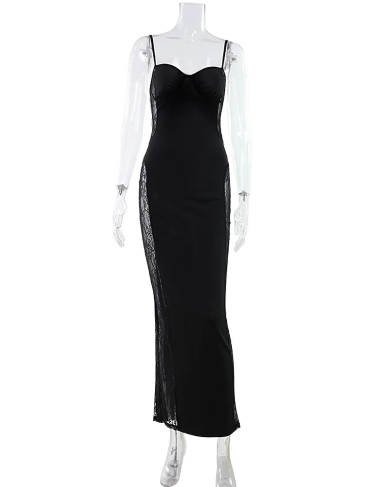 Ahagaga Eelgant Straps Women's Dresses Patchwork Lace SheathSolid Camisole Sleeveless Party Trend Fashion Female Vestidos Robes