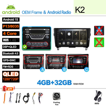 Car Radio For Nissan X-Trail Qashqai 2 J1T32 Qashqai J10 J11 2014 2015 2016 2017 2018 2019  Wireless WIFI GPS Carplay Auto DVD