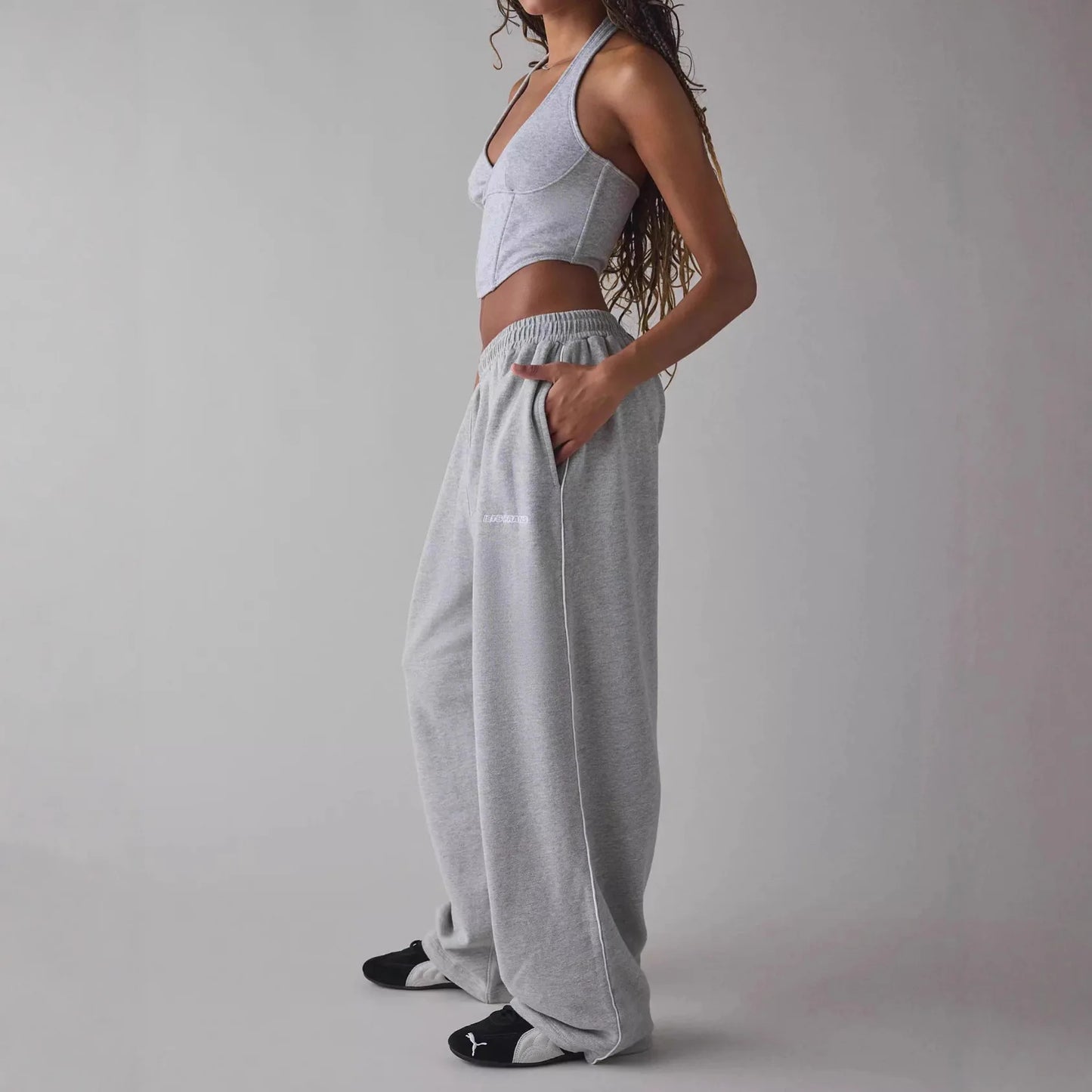 Loose Comfortable Straight Leg Pants Elastic Waist Casual Trousers Mid-Low Waist PVC Fabric Ladies Spring Season Fashion