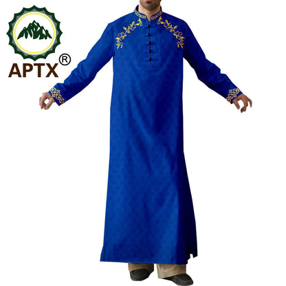 APTX Robe for Men Muslim Fashion Jubba Thobe Single Breasted Loose Embroidery Outfits Casual Wedding Church Wear T2014007