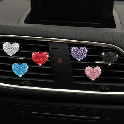 Sparkling Heart Rhinestone Car Decoration Cute Car Perfume Clip Aromatherapy Air Conditioning Car Accessories Supplies