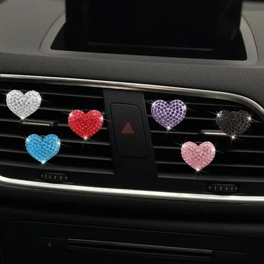 Sparkling Heart Rhinestone Car Decoration Cute Car Perfume Clip Aromatherapy Air Conditioning Car Accessories Supplies