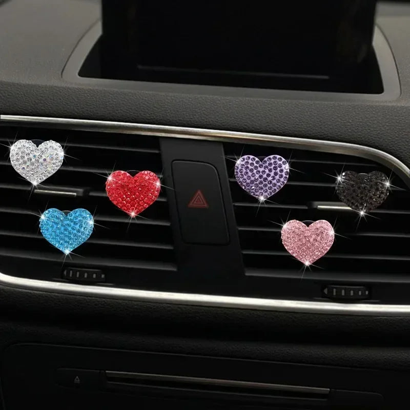 Sparkling Heart Rhinestone Car Decoration Cute Car Perfume Clip Aromatherapy Air Conditioning Car Accessories Supplies