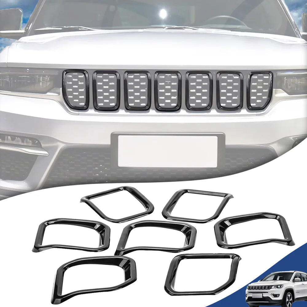 7PCS Car Front Grille Grill Inserted Mesh Cover for Jeep Compass 2021 2022 2023 2024 2025 Racing Grills Exterior Accessories