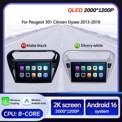 9" Car Radio For Peugeot 301 Citroen Elysee 2013-2018 Android 16 Wireless BT Carplay Multimedia Navigation Touch 2K QLED Screen