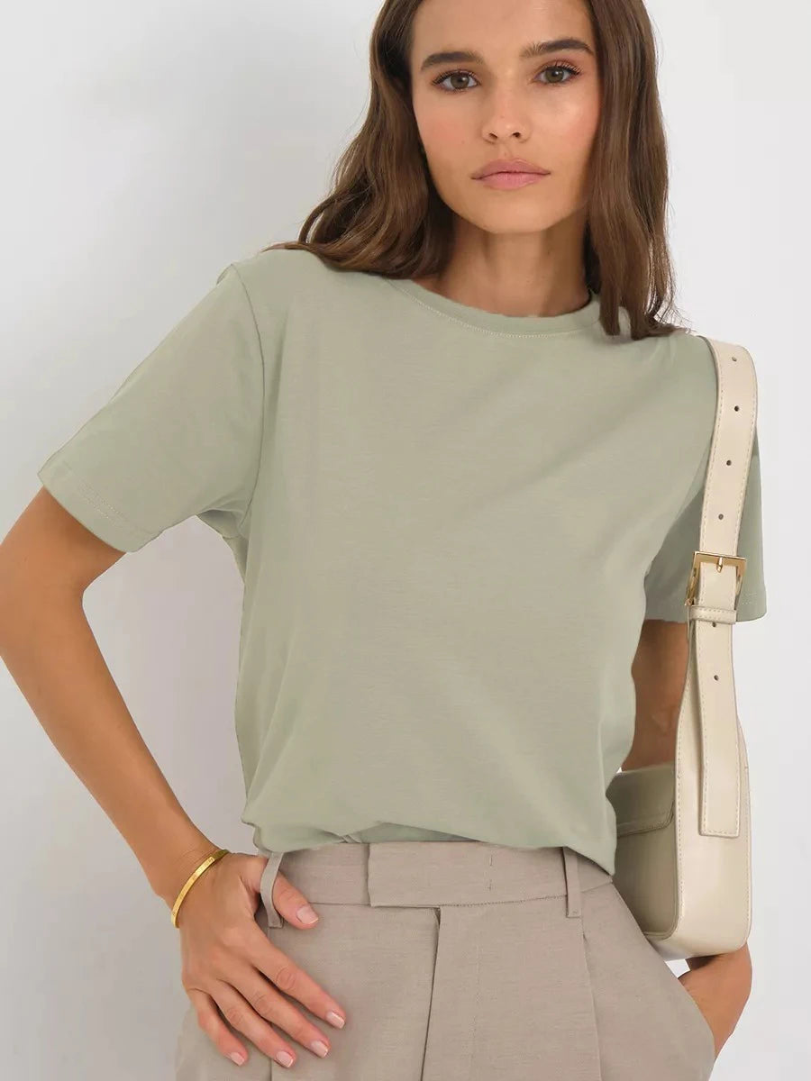 Bornladies Summer 100% Cotton Women's T-shirt Bottoming Basic Fashionable Lady Short Sleeve Loose Tops Shirts Solid 230g/㎡ Tops
