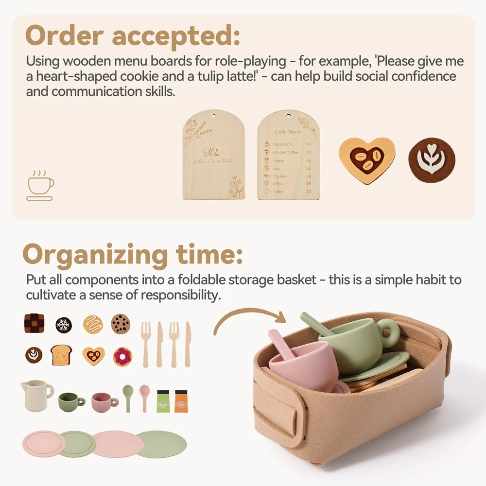 Playing House Afternoon Tea Set Baby Wooden Montessori Toys Numbers Blocks Learning Toy Model Puzzle Toys For Baby Birthday Toy