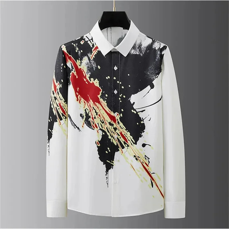 2025 Luxury letter-printed shirt for men, long-sleeved, fitted casual shirt, high-quality, fashionable, oversized men's clothing