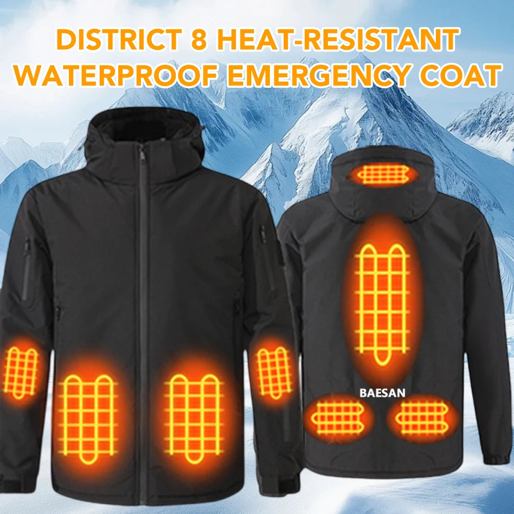 Intelligent Graphene Heating Jacket 8 Area USB Electric Heated Hooded Coat Washable for Men Winter Outdoor Sport Thermal Coat
