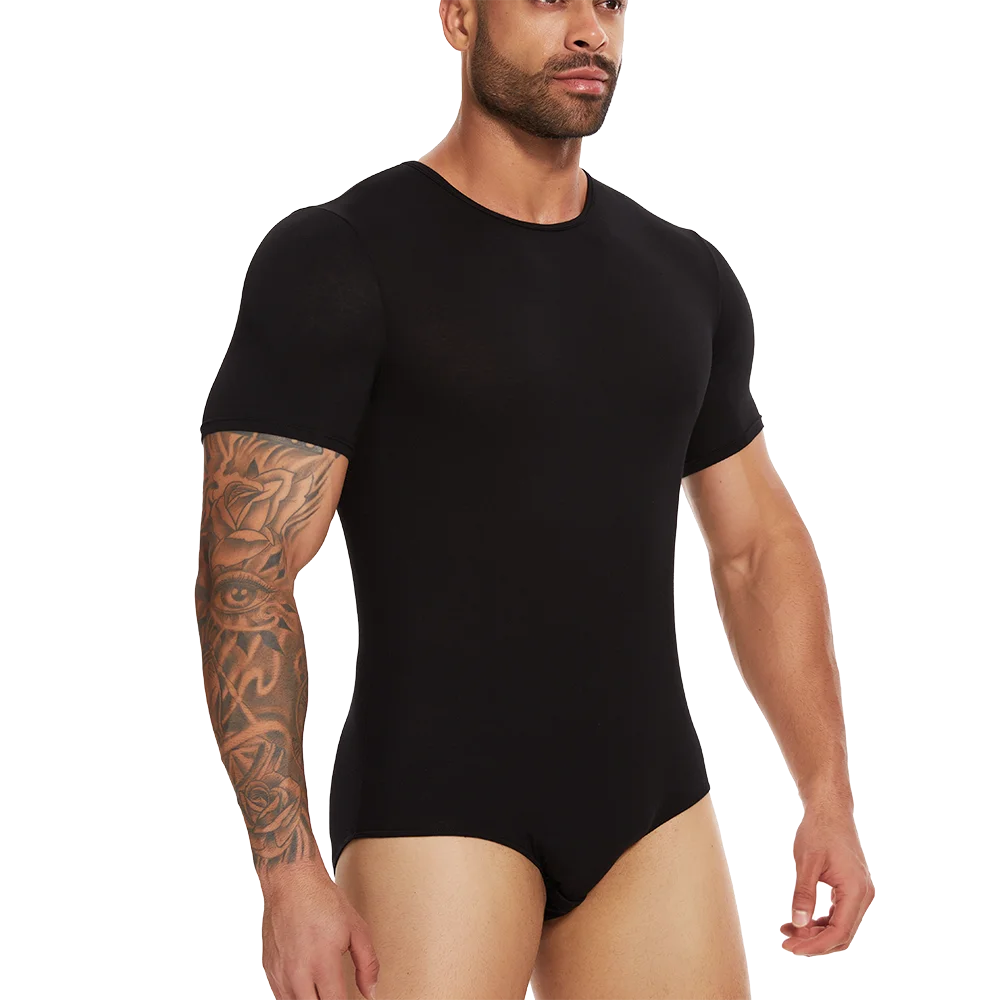 Men's Full Body Shaper Short Sleeve Top Tummy Control Briefs Bodysuit Butt Lifter Male Base Layer Pajamas Shaping Underwear New