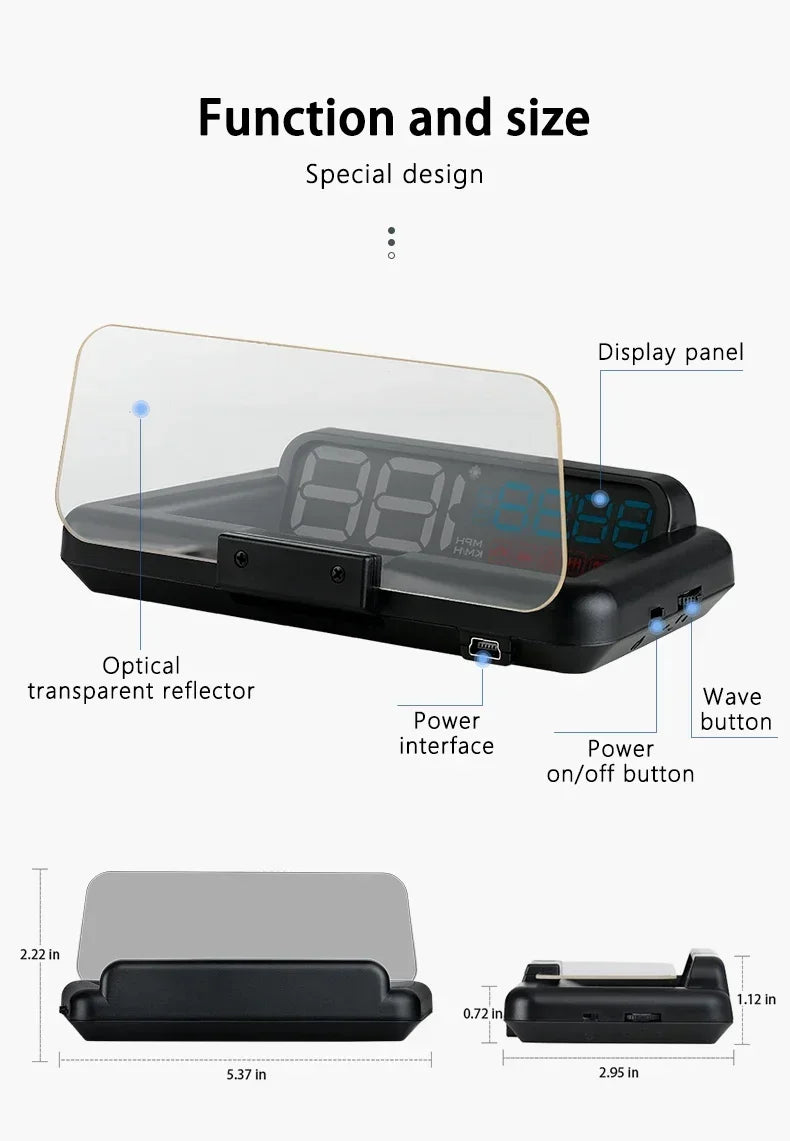 C500 BLUE OBD /T900 GPS HUD Gauge Display Car Head Up Display LCD Car Turbo Gauge Digital Odometer Universal Speed On-board Comp