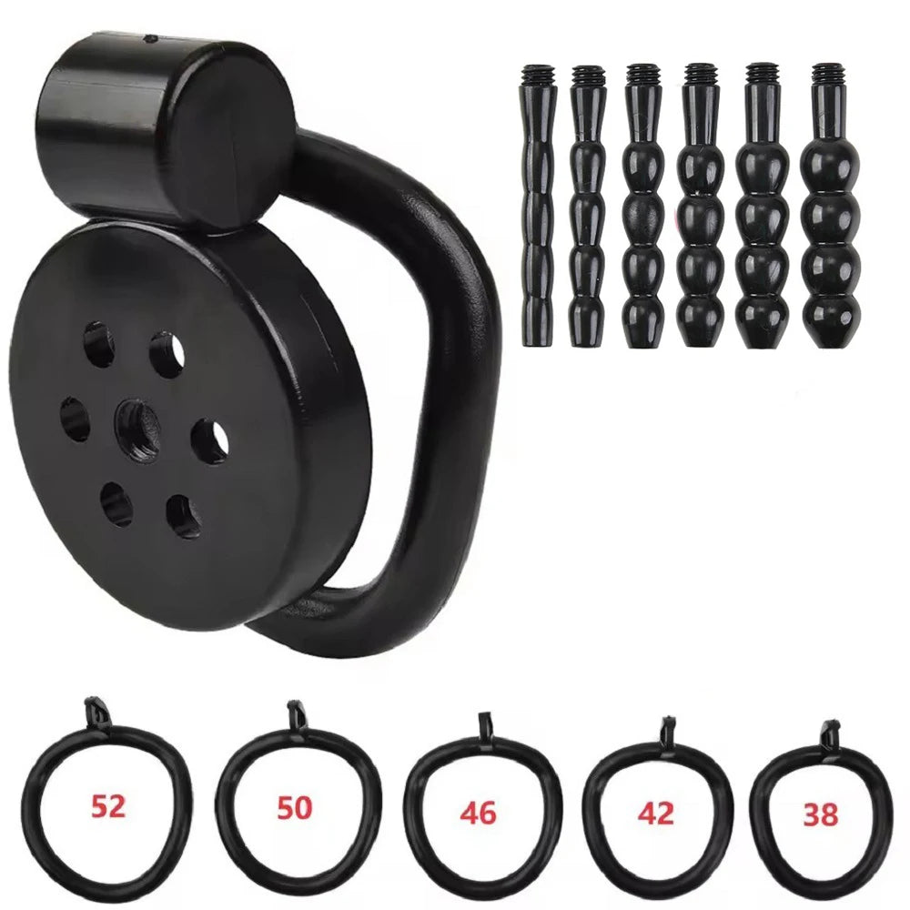 New 2026 Male Penis Chastity Cage Set Small Chastity Cage 5 Cock Rings With Urethral Sound Plug Penis Bondage Man Sex Toy