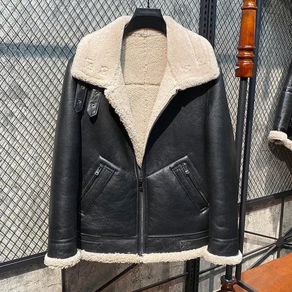 AYUNSUE Winter Leather Fur Coat Men Natural Sheepskin Fur In One Fur Coat Thick Warm Male Genuine Leather Jacket Chaquetas Lq