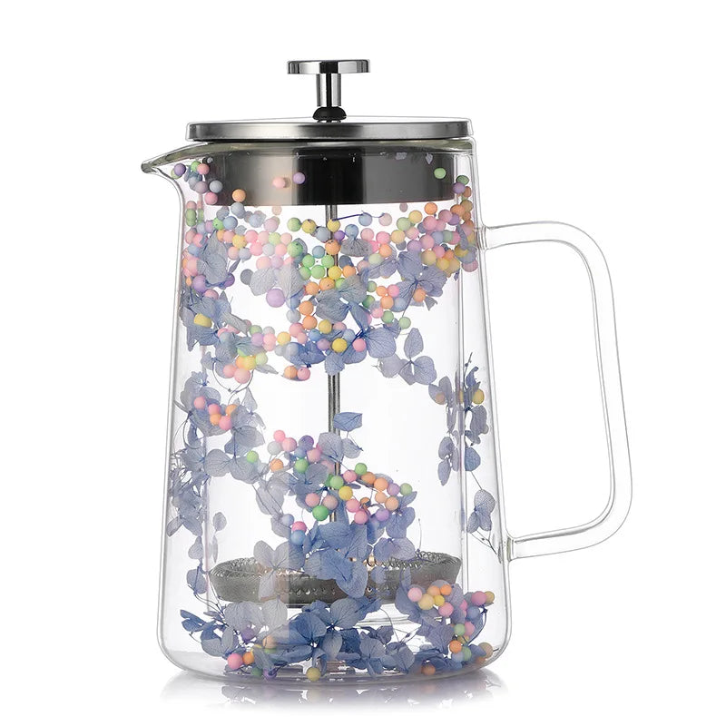 Dried Flower Double Glass French Press Heat-resistant Coffee Pot Insulation Coffee Utensil Household Filter Tea Maker