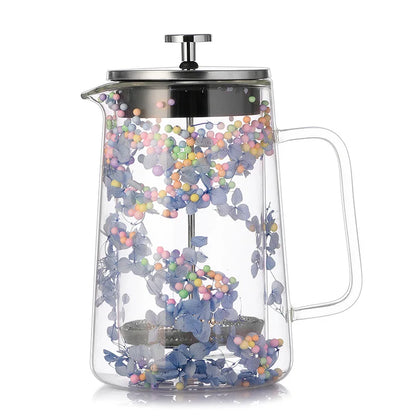 Dried Flower Double Glass French Press Heat-resistant Coffee Pot Insulation Coffee Utensil Household Filter Tea Maker