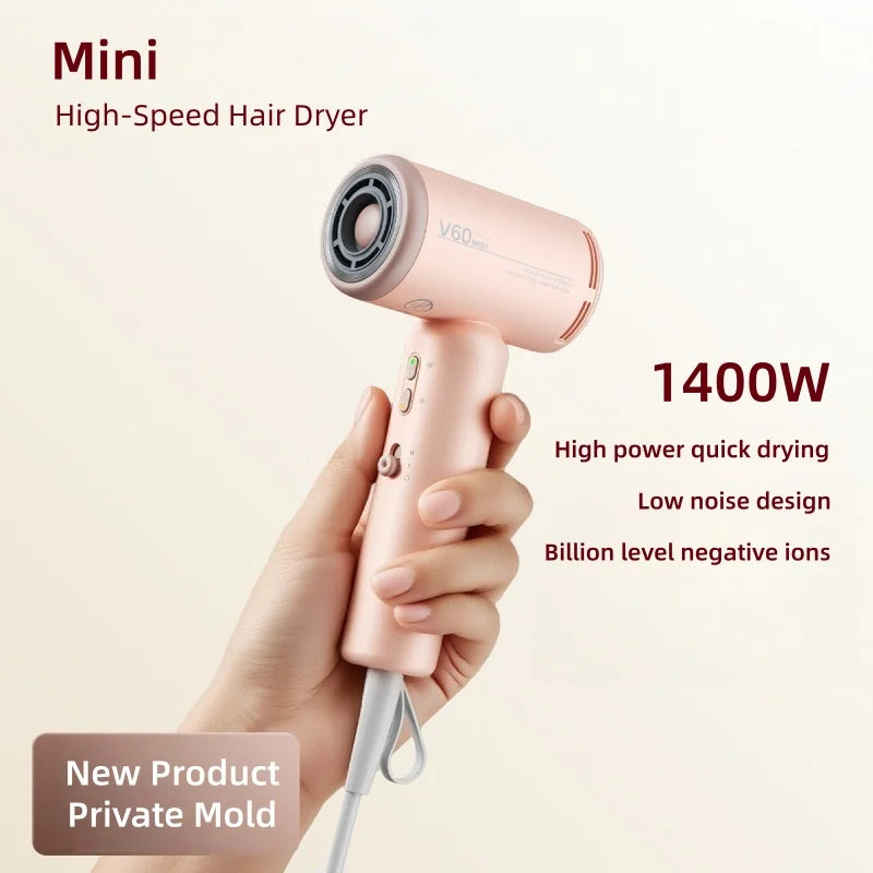 Mini High-Speed Hair Dryer With High Wind Power, Negative Ion Hair Care, Silent Operation, 1400W New Generation Hair Dryer