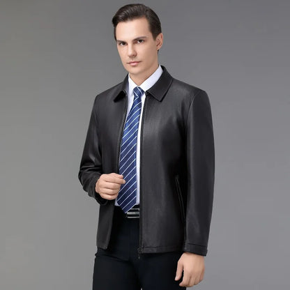Haining genuine leather jacket men's lapel leather jacket autumn and winter sheepskin top men's casual wear plus velvet