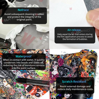 Motorcycle Adhesive Vinyl Car Wrap Hallowmas Wrapping Tools Retro Graffiti Skateboard Decoration Vinyl Paper for Car Body Films