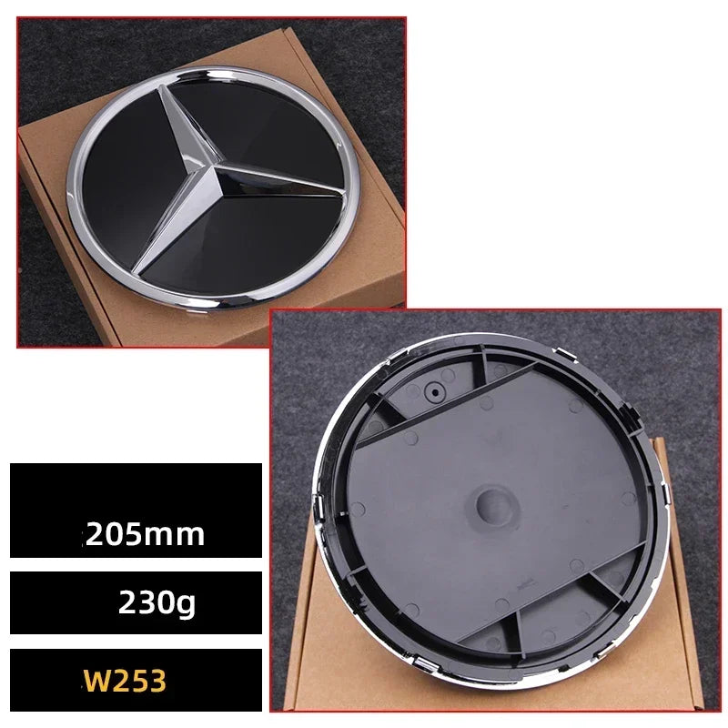 Car Front Grille Emblem Star Badge  Logo Chrome black Silver 3D Mirror Mercedes Benz Amg W205 W204 W253 W213 W206 W166 gle glc