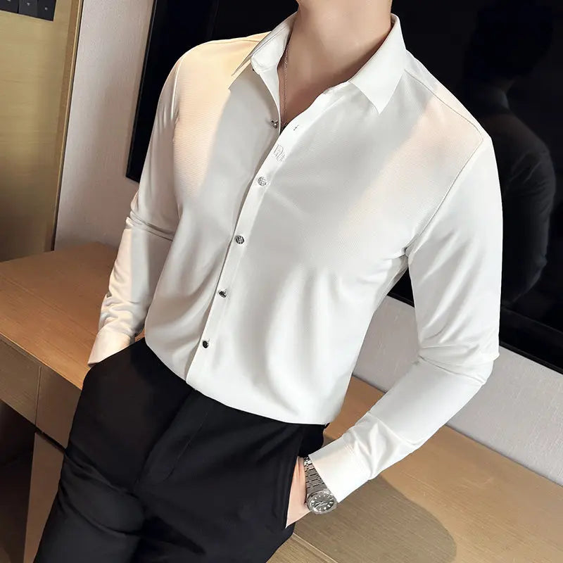 Men's Seamless Stretch Dress Shirt Long Sleeve Slim Fit Wrinkle-Free Button Down Business Casual Slim fit Shirts By Huafuge