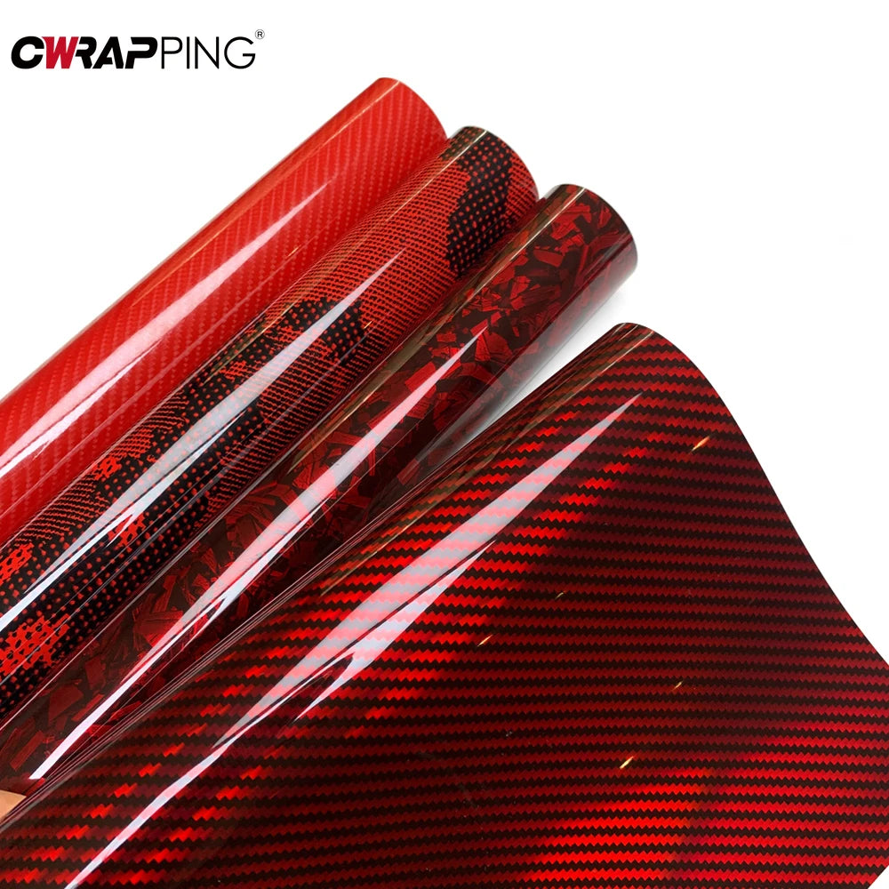 Red Series Wrap Vinyl Car Wrapping Film Bubble-free Vehicle Decoration PET Waterproof External Car Stickers Carbon Fiber Glossy