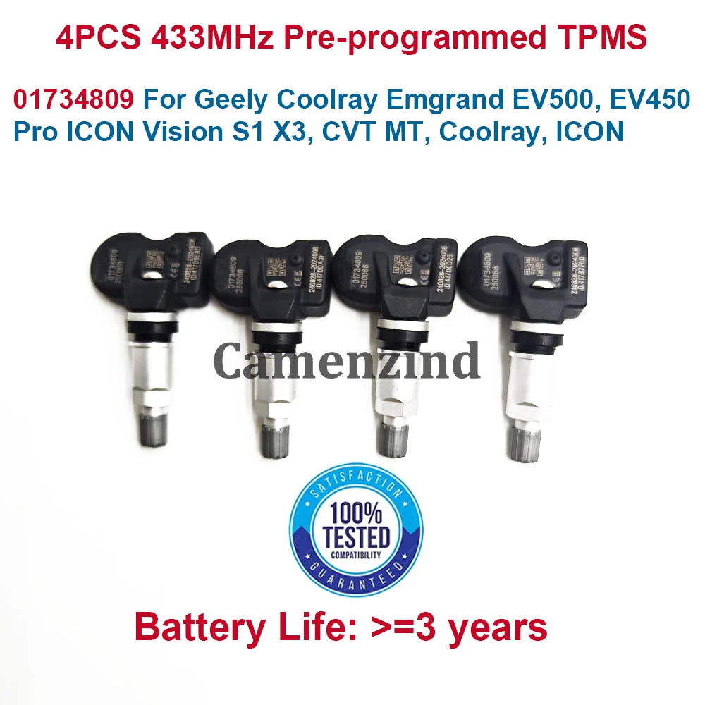 4PCS TPMS SENSOR Tire pressure sensor 01734809 3666200-U7300 For Geely Coolray Emgrand EV ICON Vision S1 X3 433MHZ 3666200U7300