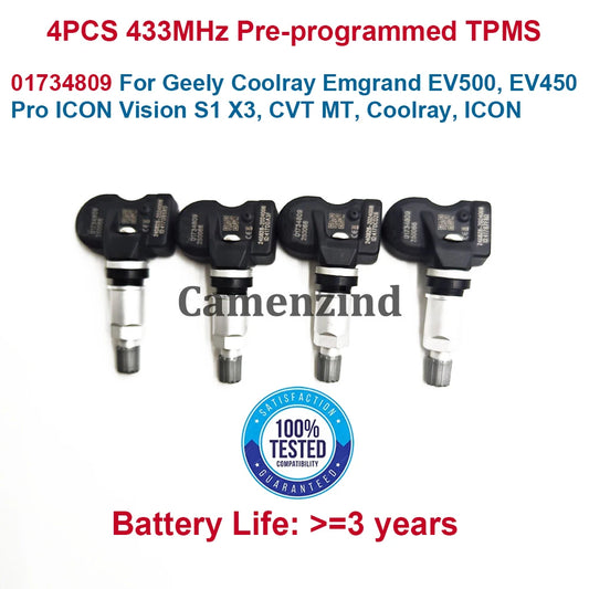 4PCS TPMS SENSOR Tire pressure sensor 01734809 3666200-U7300 For Geely Coolray Emgrand EV ICON Vision S1 X3 433MHZ 3666200U7300