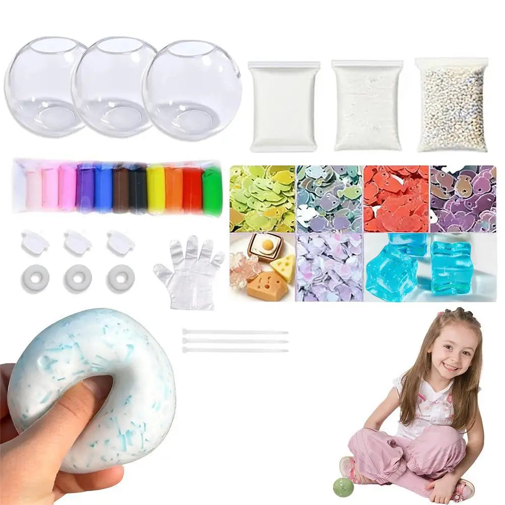 DIY Vacuum Squeeze Ball Stress Relief Kit Blank Ball Skins with Lids Filling Accessories Foam Beads Glitter Slow Rebound Toys