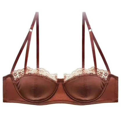 French Half Cup Lace Underwired Bra Set Ladies Thin Push Up Gather Fit No Gap Small Bust Comfortable Sexy Lingerie Two Piece Set