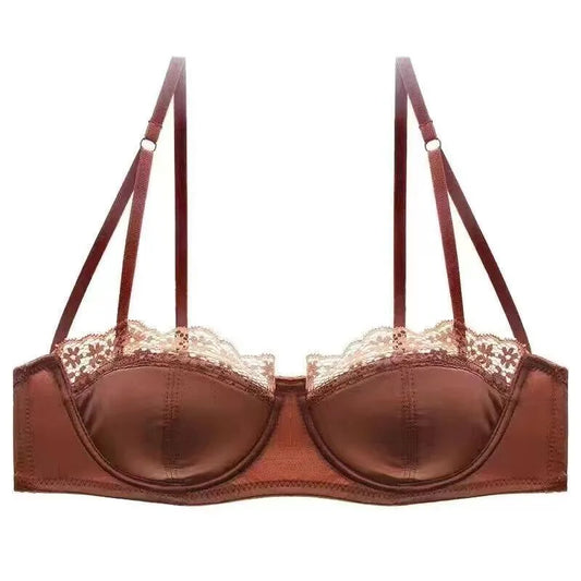 French Half Cup Lace Underwired Bra Set Ladies Thin Push Up Gather Fit No Gap Small Bust Comfortable Sexy Lingerie Two Piece Set