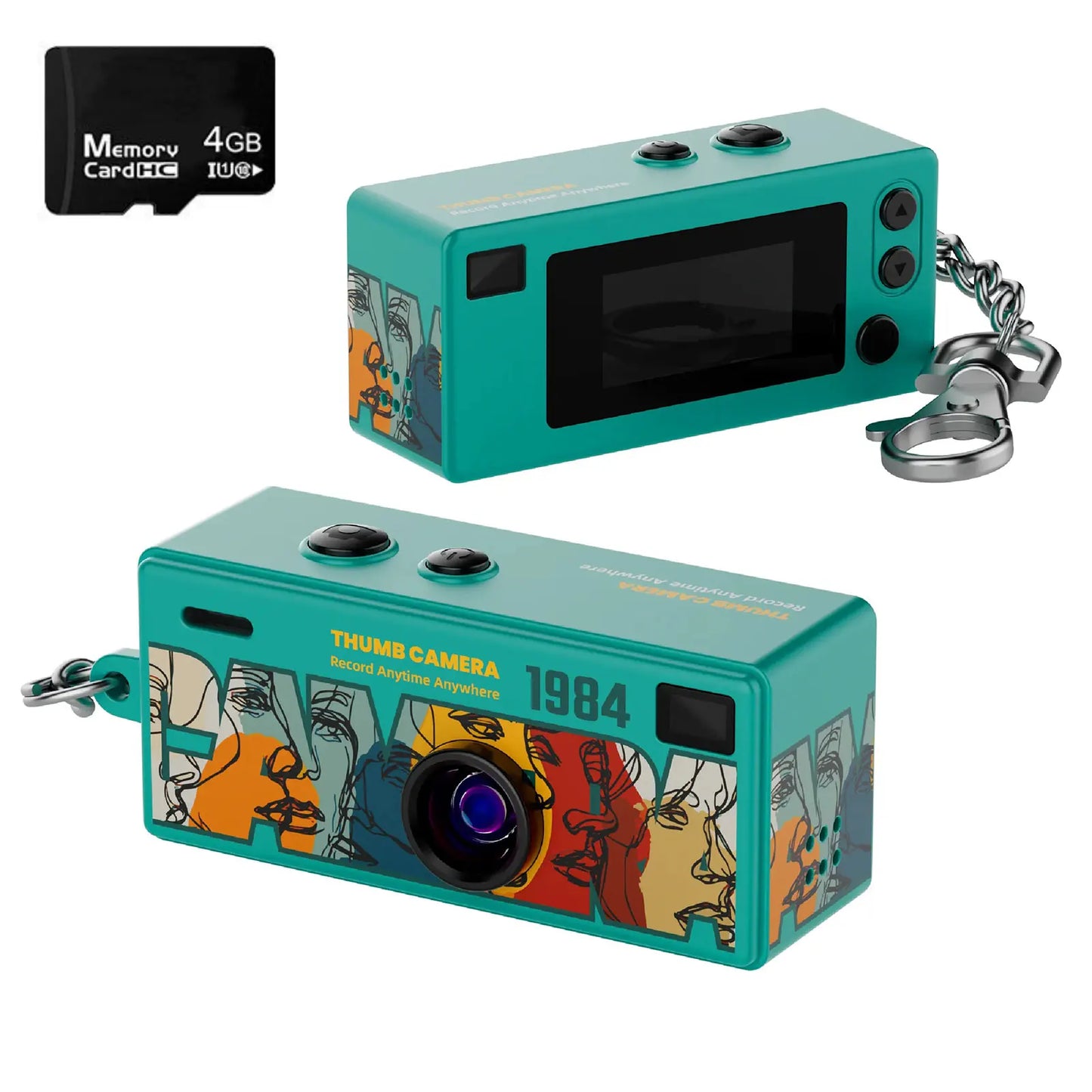 Thumb Keychain Camera 0.96 Inch Retro Mini Action Cameras 1080P Mini Camcorder Audio Video Recorder Support Memory Card for VLOG