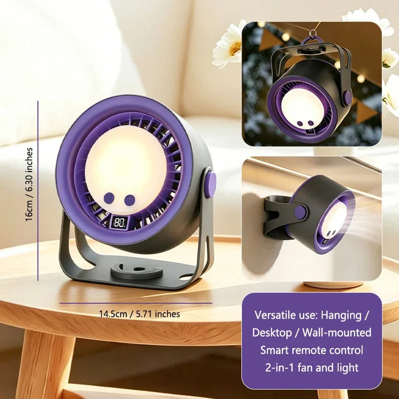 Lenovo Silent Turbo Desk Fan Wall Mounted Fan High Speed Rechargeable RGB Night Light Remote Control for Home Outdoor Kitchen