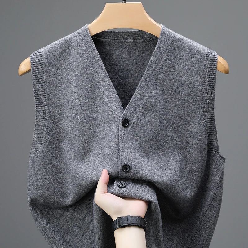 Brand Spring and Autumn Wool Vest for Men, Middle Aged and Elderly Dad, Cardigan, Sleeveless Vest, Knitted Sweater for Men