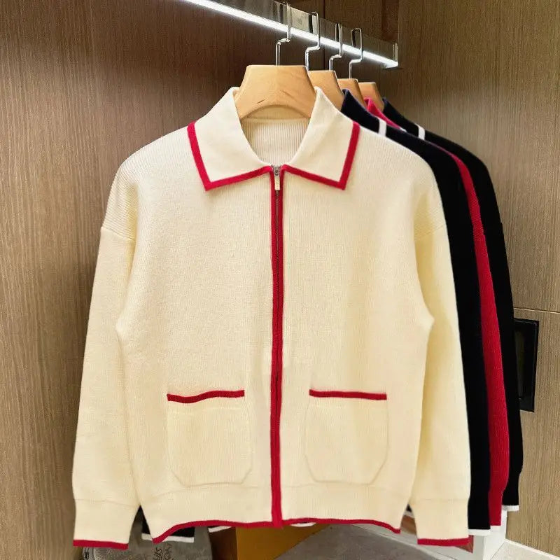 England Vintage Men Patchworked Knitted Sweater Shirts Long Sleeve Zipper Closure Pullovers Turn-down Collar Luxury Men Tops