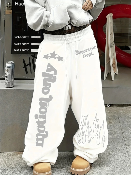 Men's Casual Printed Fleece Trousers, Loose Pants, Wide-leg Casual Pants, Casual Outfits and Theme Parties