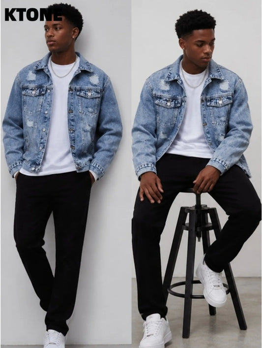 1PC Daily Stylish Denim Coat Outdoor Men Casual Jacket Undecorated Look Not Hoodie