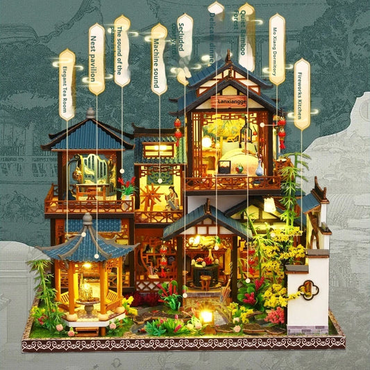 Diy Wooden Chinese Ancient Villa Miniature Building Kits Doll Houses With Furniture Casa Dollhouses For Friends Birthday Gifts