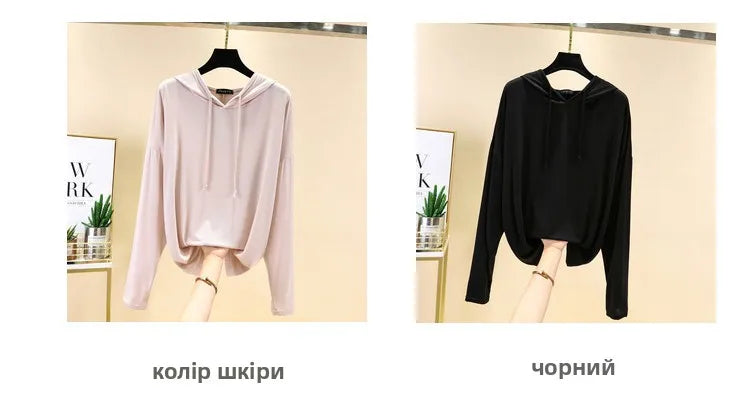 Spring Summer New Modal Long Sleeve Hoodie T-Shirt Women plus Size Loose Base Shirt Slimming Sun Protection Top Korean Style