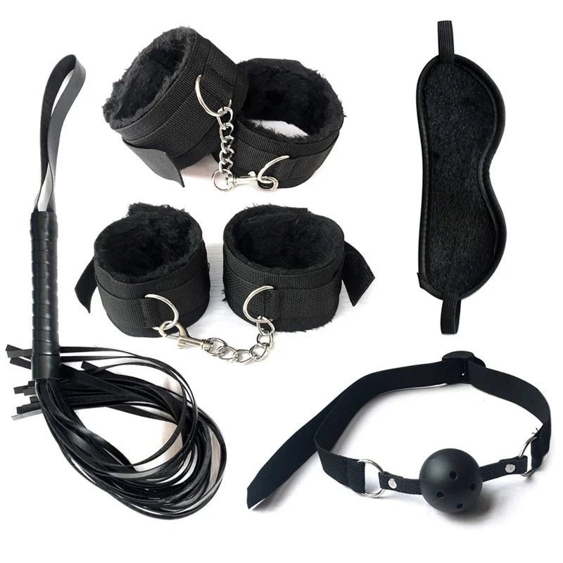 Sex Bondage Set Plush Sex Toy BDSM Kits for Women Couples Adult Games Adjustable Handcuffs Ankle Whip Gag Nipple Clamps Toys