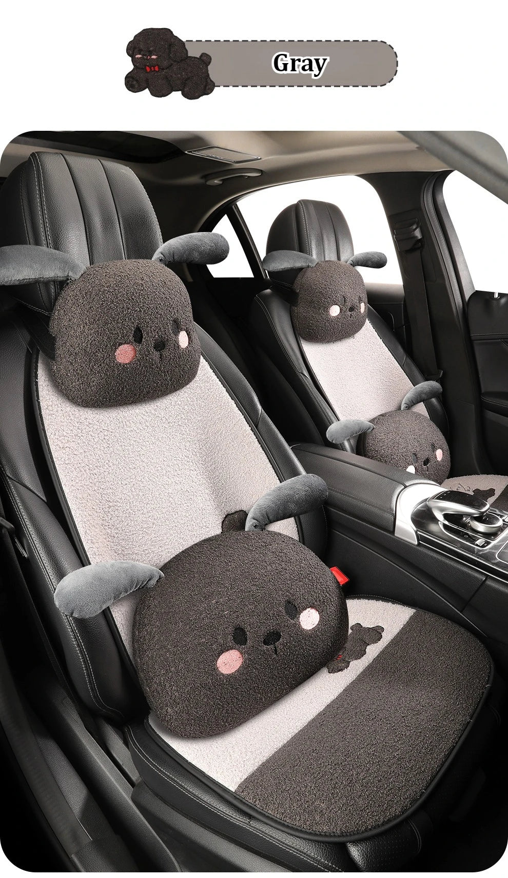 Funny Puppy Car Seat Cover 2025 New Autumn Fleece Fabric PU Leather Warm Comfortable Quick Installation Fits Most Cars